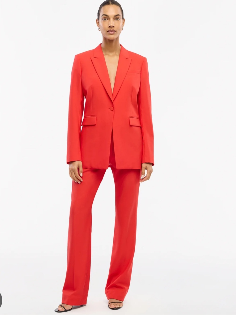 Another Tomorrow Fire Red Orange Wool Pant Suit 42 44